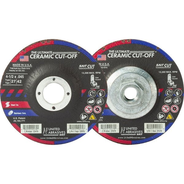 United Abrasives/Sait United Abrasives - Sait Depressed Center Wheel T27  5"x .045" x 5/8-11" Ceramic Alum. 22571